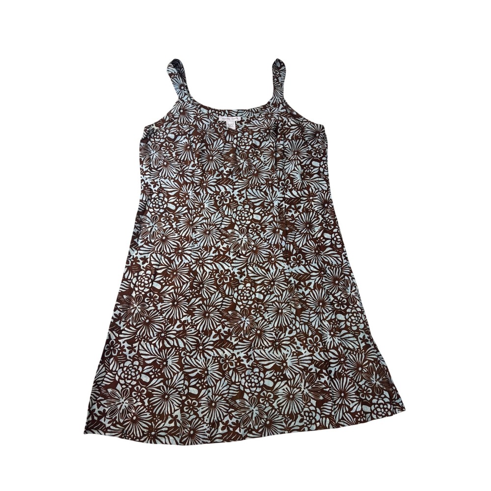Nomadic Traders Floral Tank Dress Womens Large Brown Blue Rayon Boho